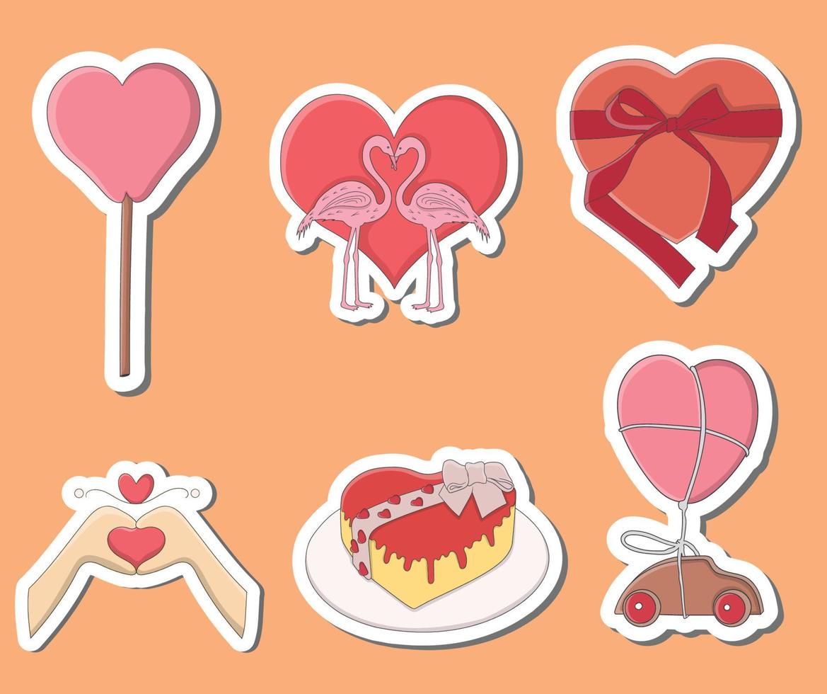 Colorful Hand drawn valentine stickers design vector