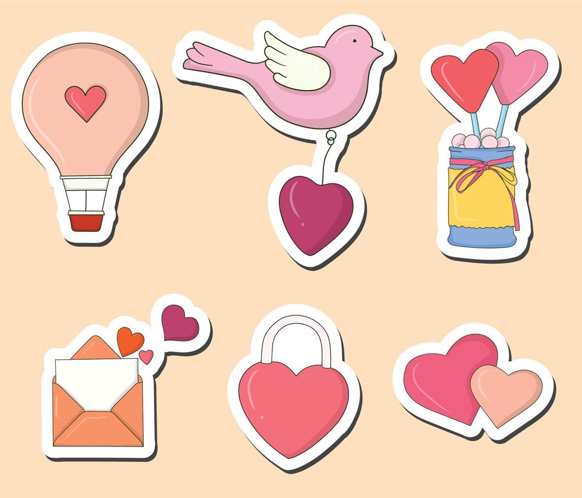 Colorful Hand drawn valentine stickers design vector