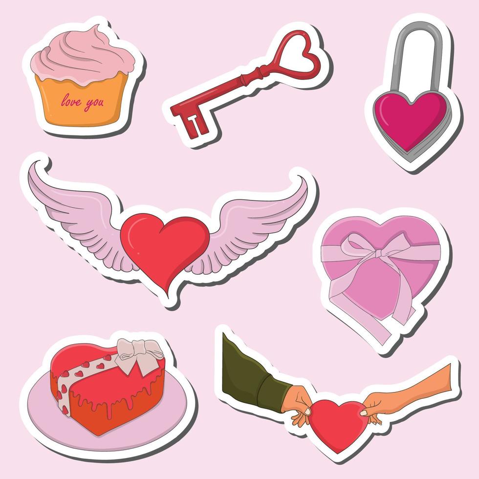 Colorful Hand drawn valentine stickers design vector