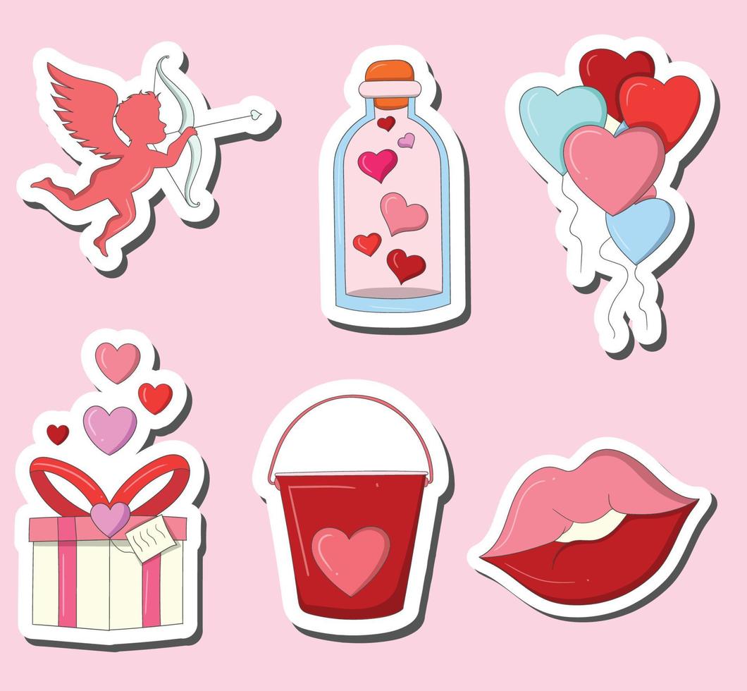 Colorful Hand drawn valentine stickers design vector