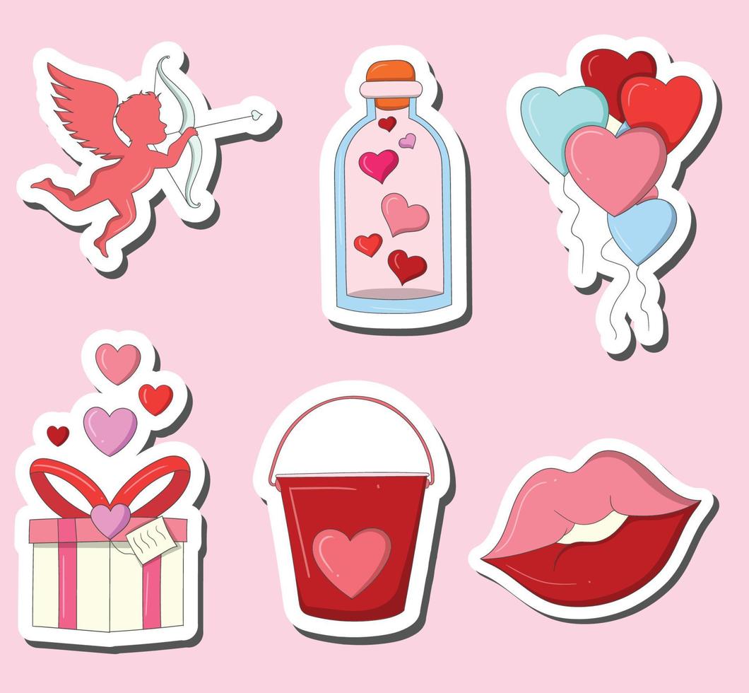 colorido diseño de pegatinas de san valentín dibujado a mano vector