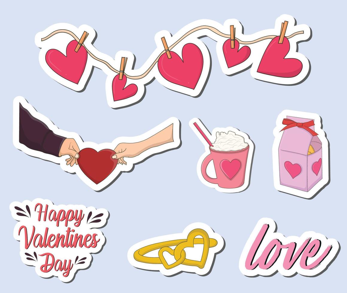 Colorful Hand drawn valentine stickers design vector