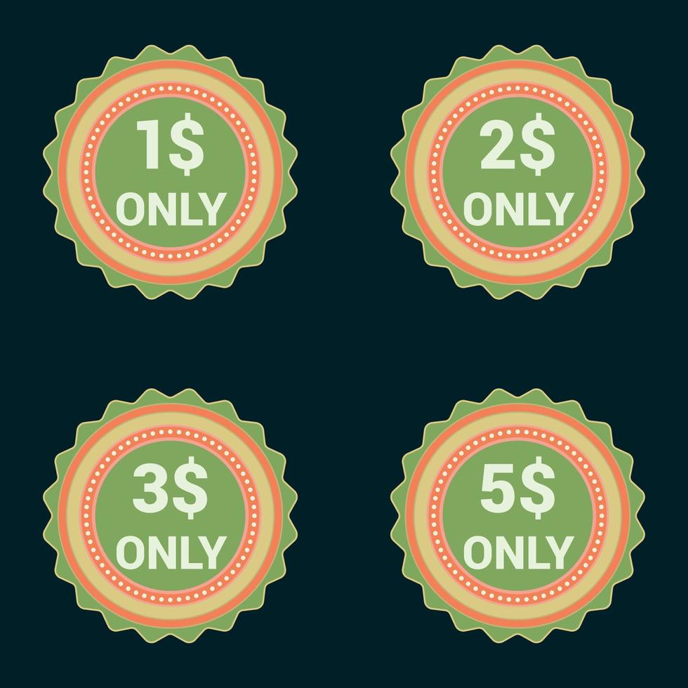 1 dollar to 5 dollar promo badge price tag set vector