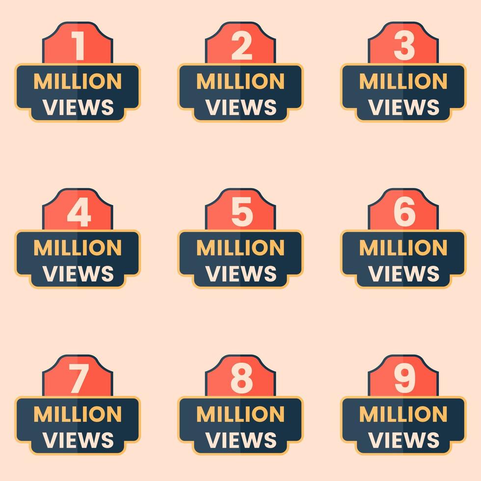 views sticker label clipart 1 million views to 9 million views badge set vector