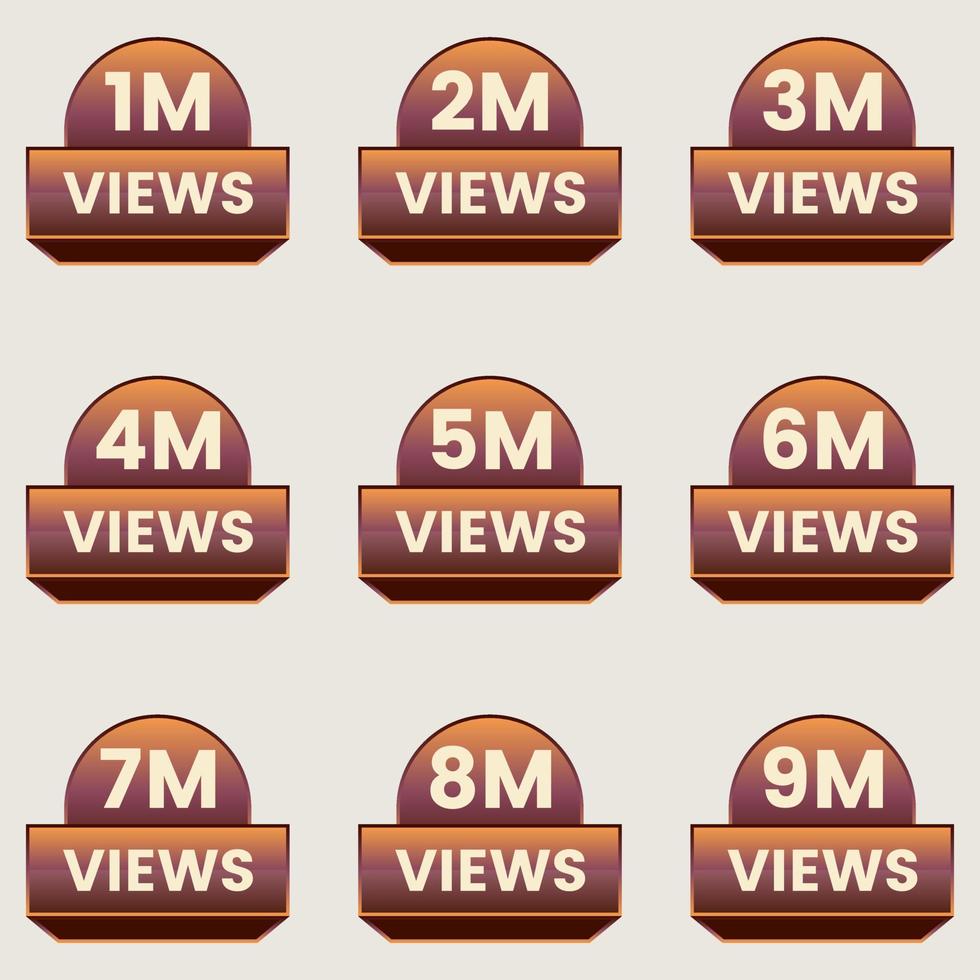 views sticker label clipart 1 million views to 9 million views badge set vector