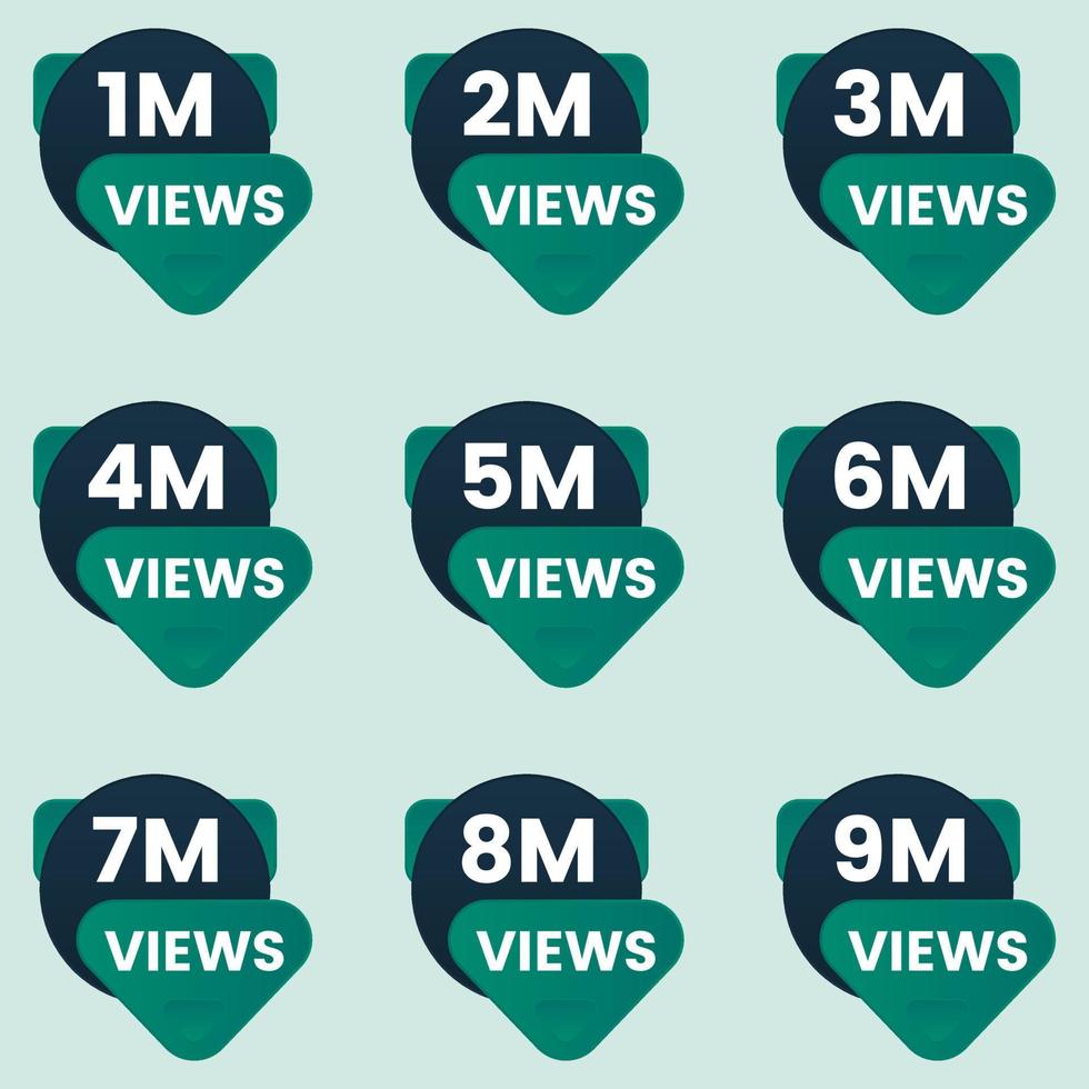 views sticker label clipart 1 million views to 9 million views badge set vector