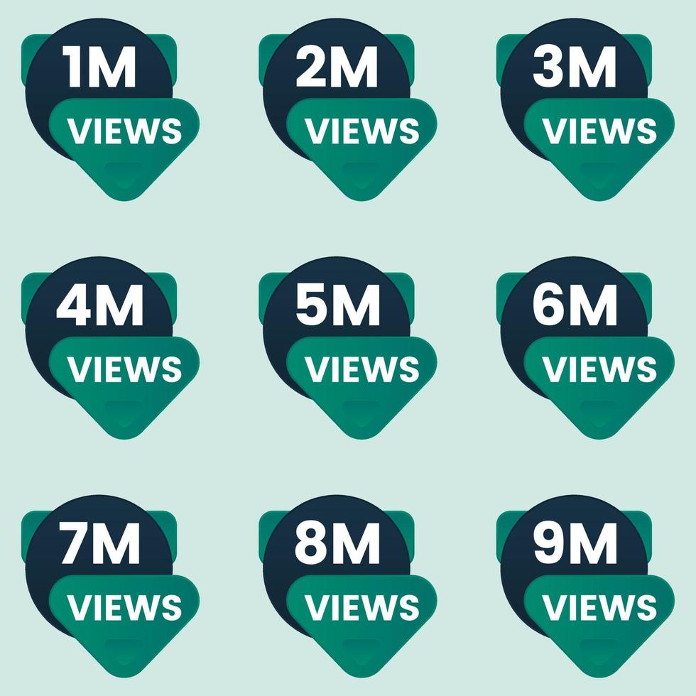 vistas pegatina etiqueta clipart 1 millón de vistas a 9 millones de vistas conjunto de distintivos vector