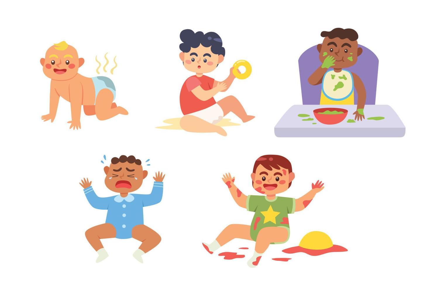 Messy babies, cute baby making a mess vector