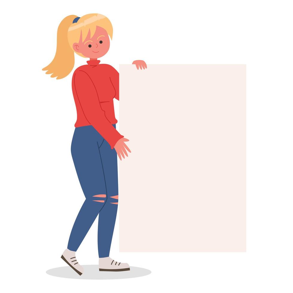 mujer joven con imagen de vector de banner en blanco