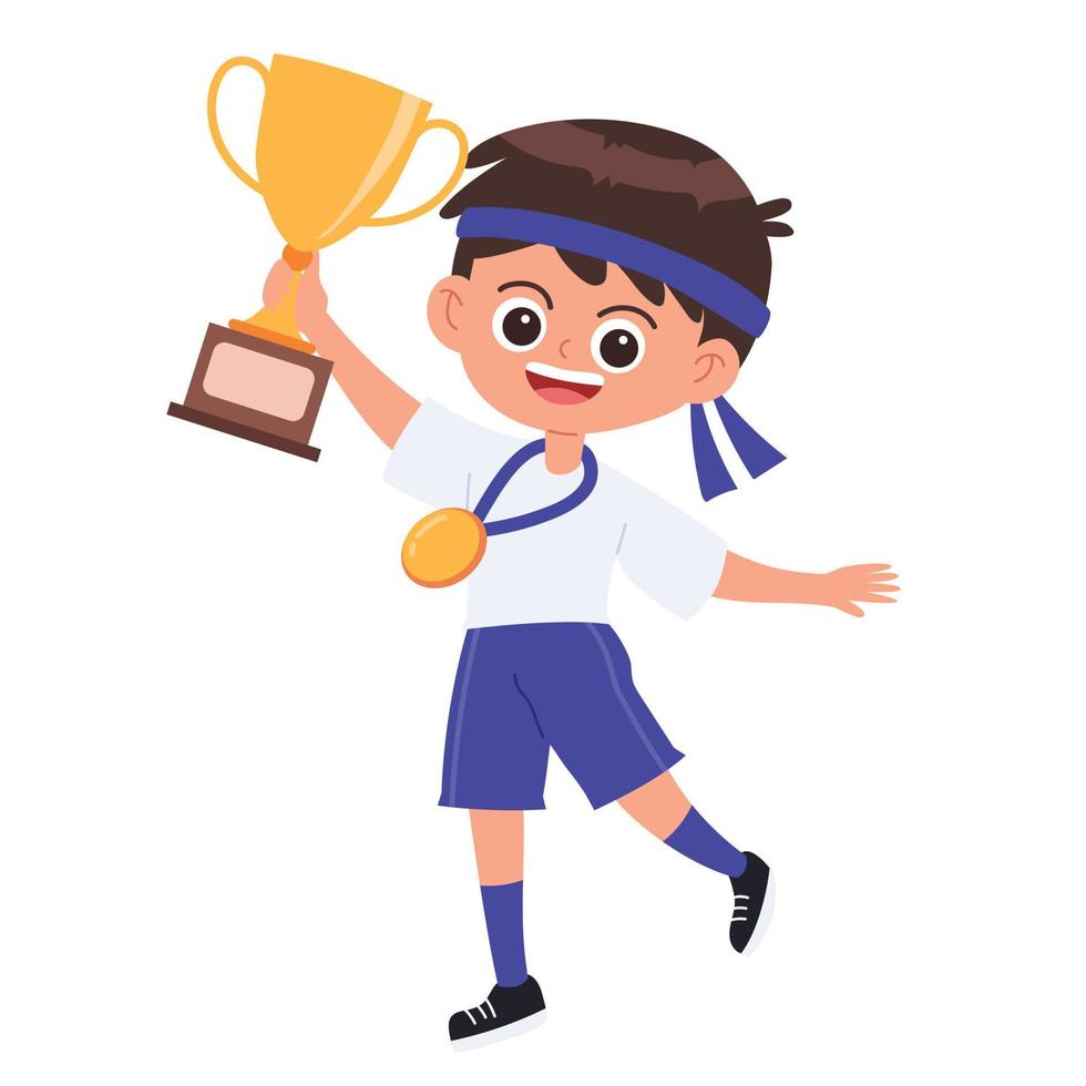Little boy winning sport competition cartoon vector