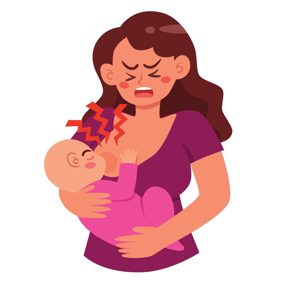Baby biting during breastfeeding vector