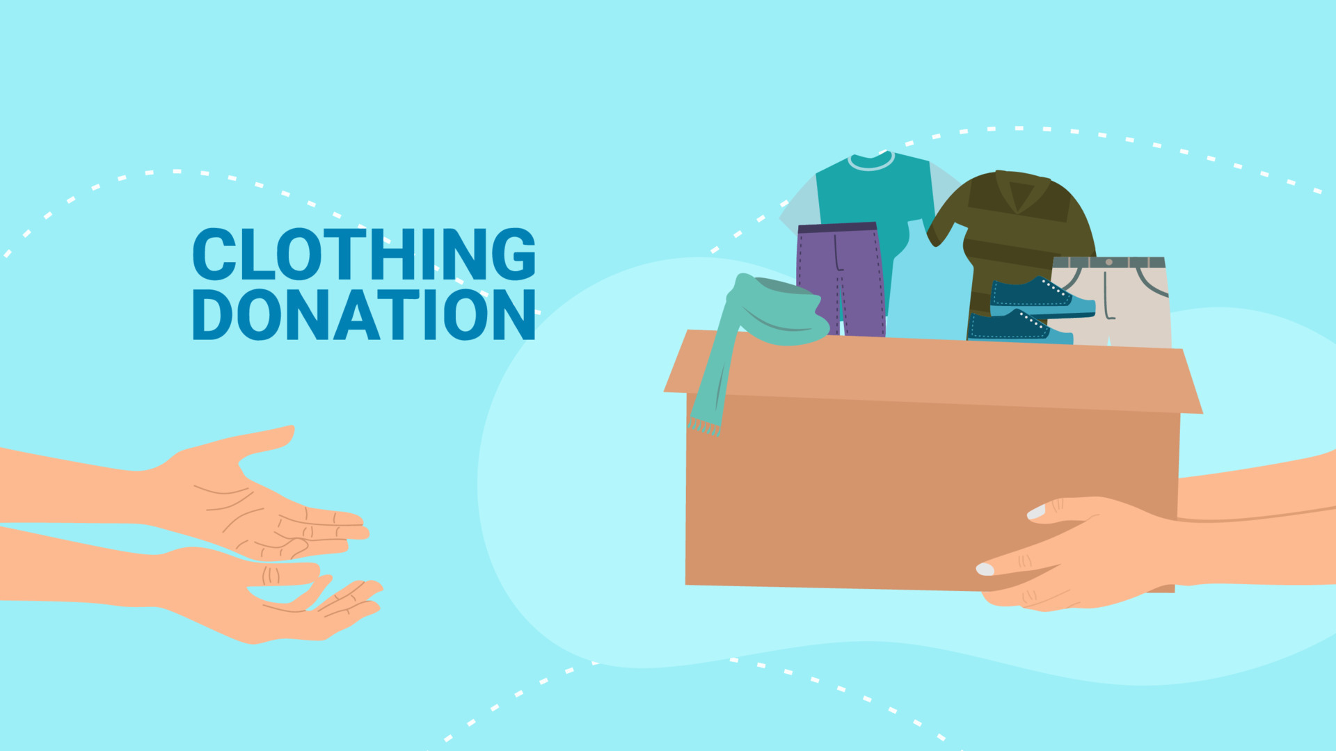 people giving a donation box with clothes for charity and solidarity