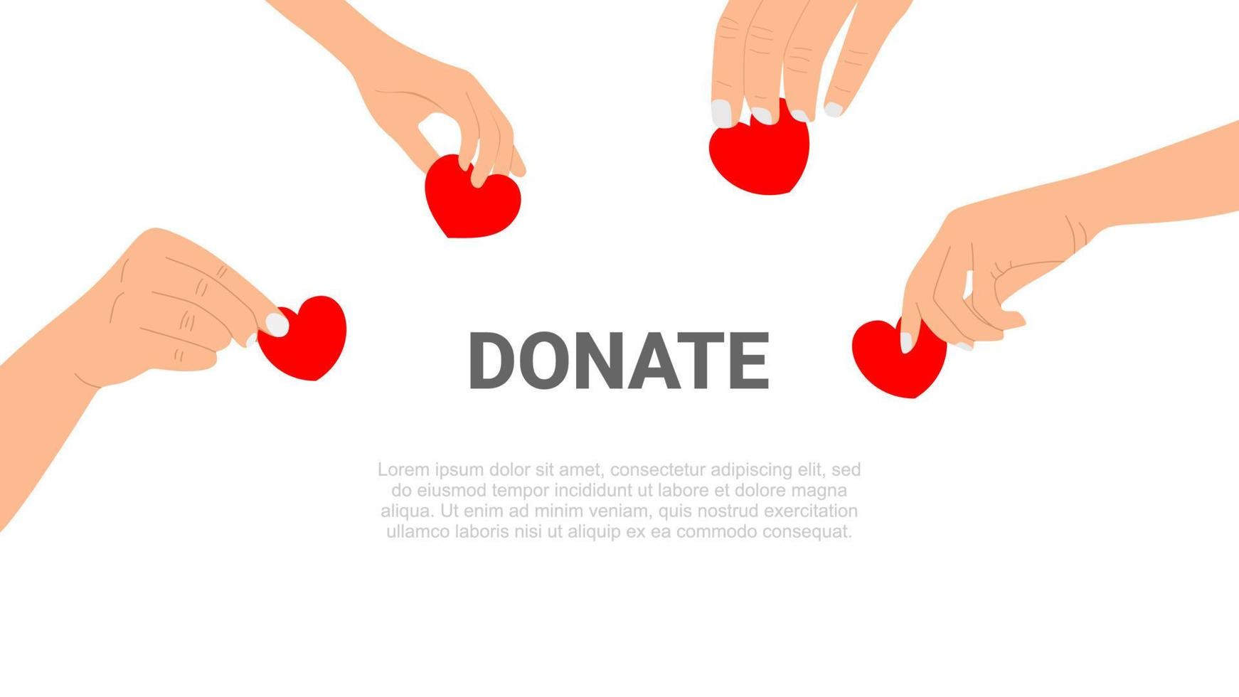 People holding hearts. Charity share, donate and giving money vector