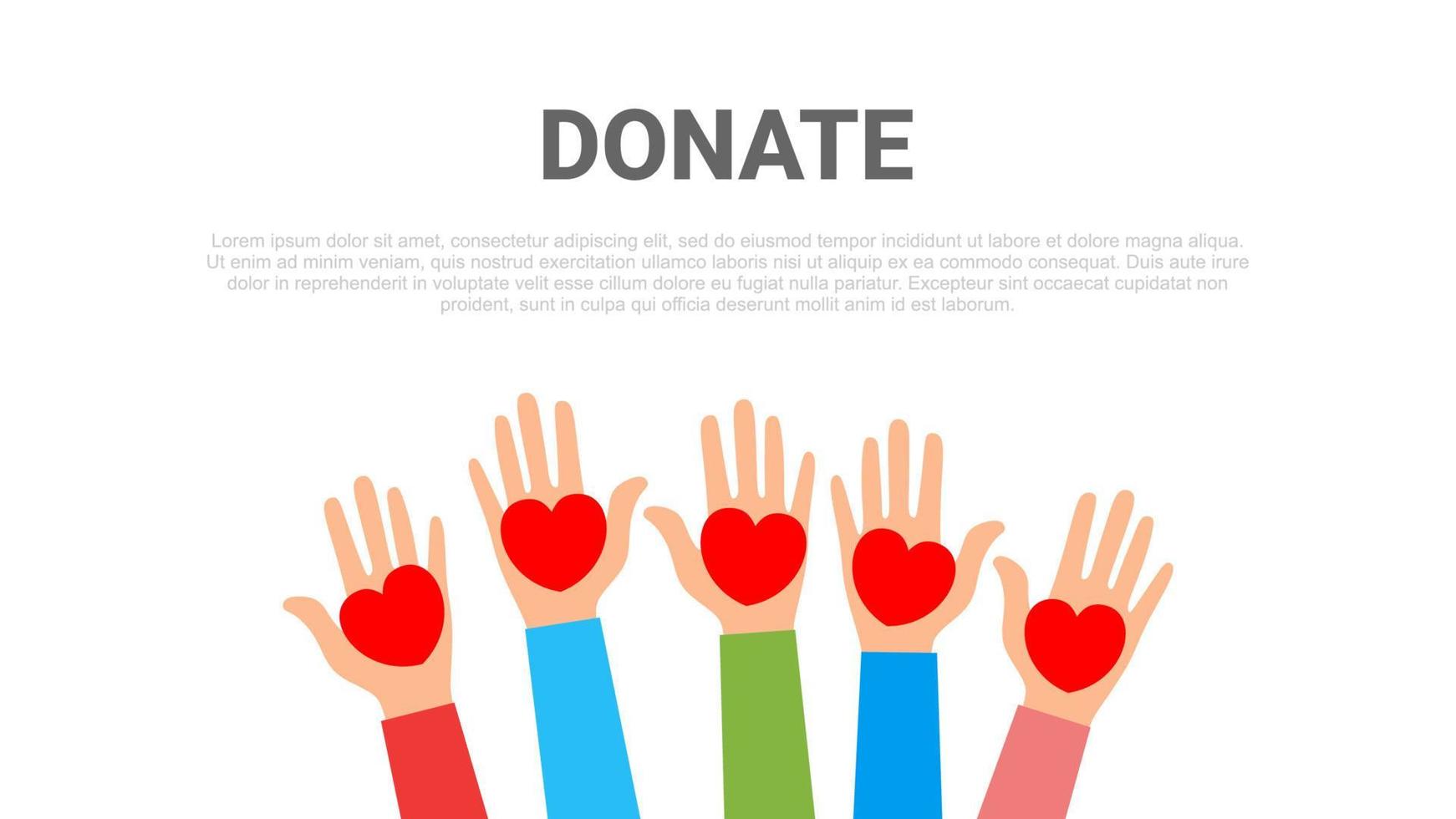 People holding hearts. Charity share, donate with flat style design. vector