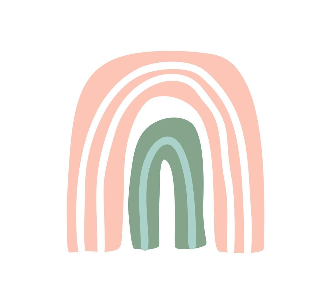 Vector Rainbow with white lines in scandinavian doodle style for kid. Cute boho illustration in hand drawn for poster, print card, fabric, book, interior baby design