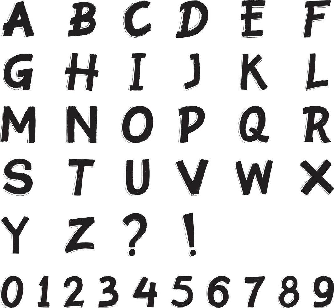 dibujar a mano alfabeto y números vector
