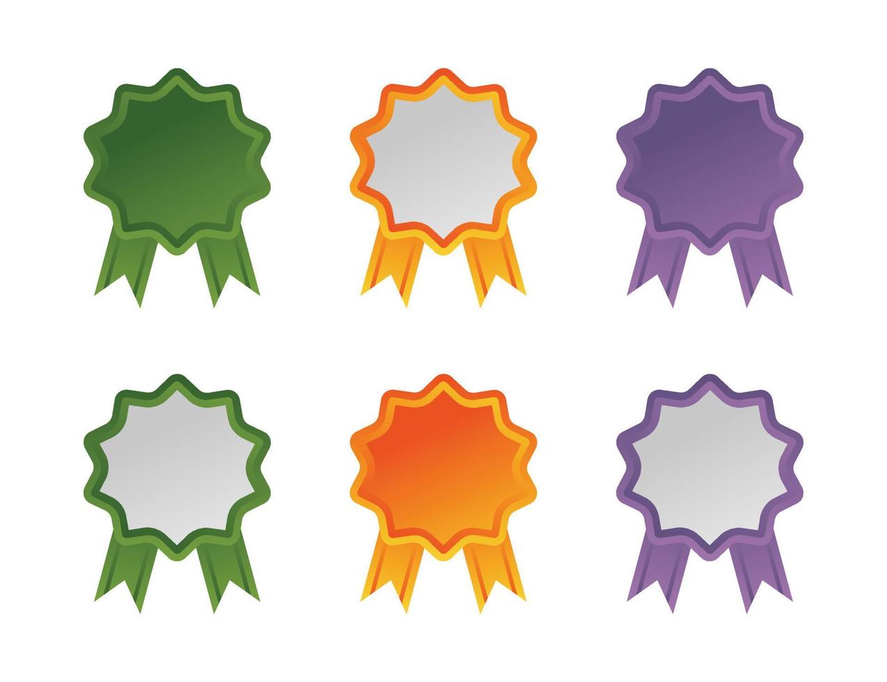 Medal icon set with colorful ribbons. Flat minimalistic design. Isolated vector illustration set on white background.