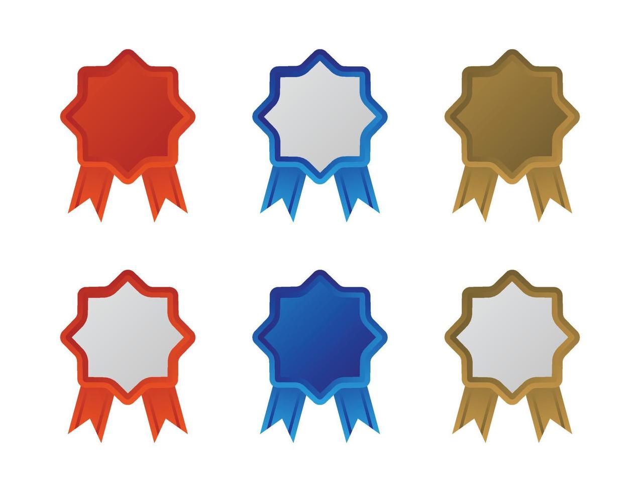 Medal icon set with colorful ribbons. Flat minimalistic design. Isolated vector illustration set on white background.