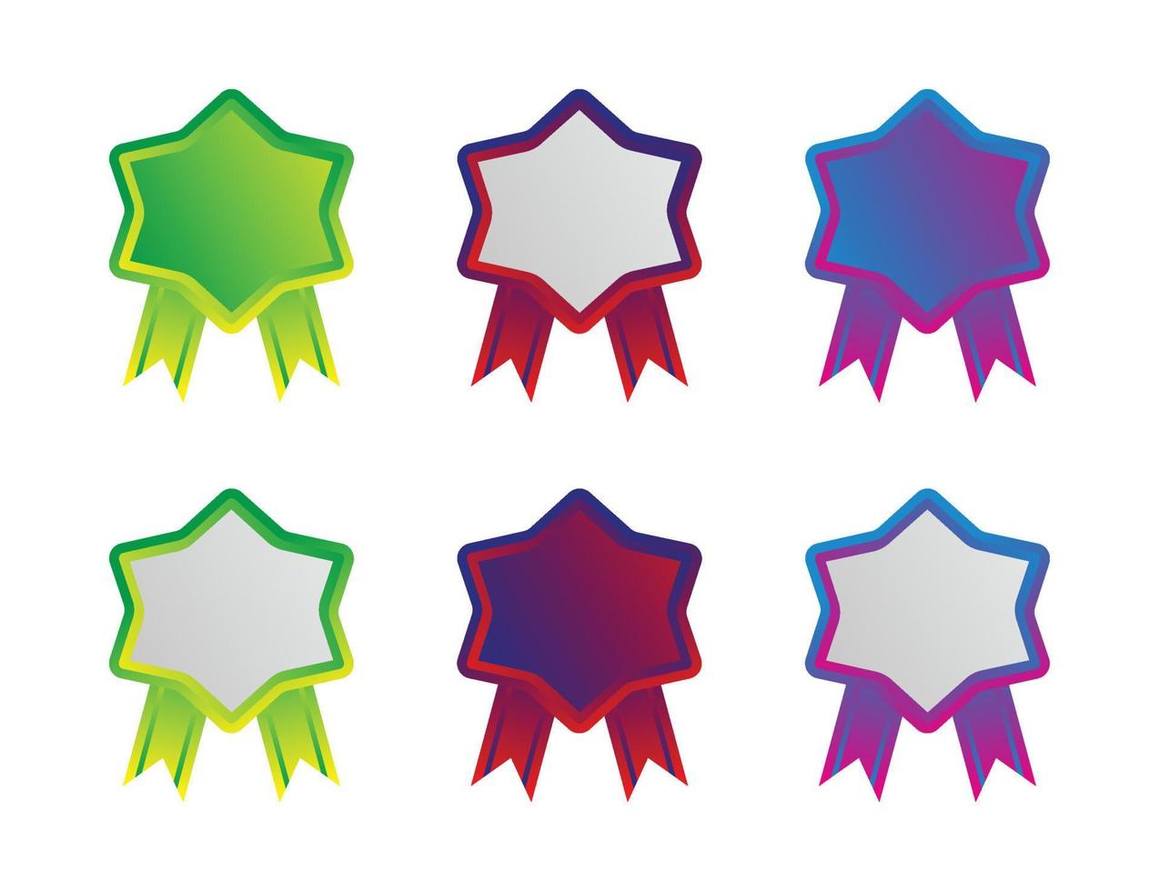 Medal icon set with colorful ribbons. Flat minimalistic design. Isolated vector illustration set on white background.