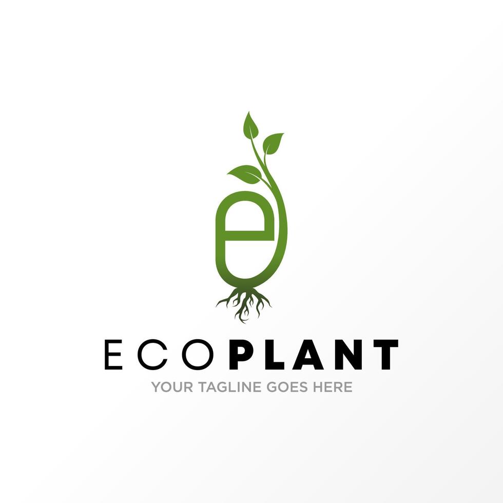 Letter or word E sans serif font with leaf and root or plant image graphic icon logo design abstract concept vector stock. Can be used as a symbol related to initial or nature