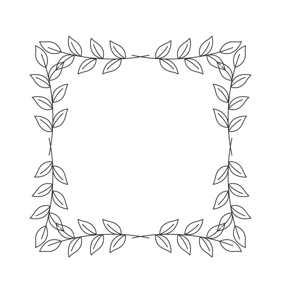black and white hand drawn square leaves frame vector illustration