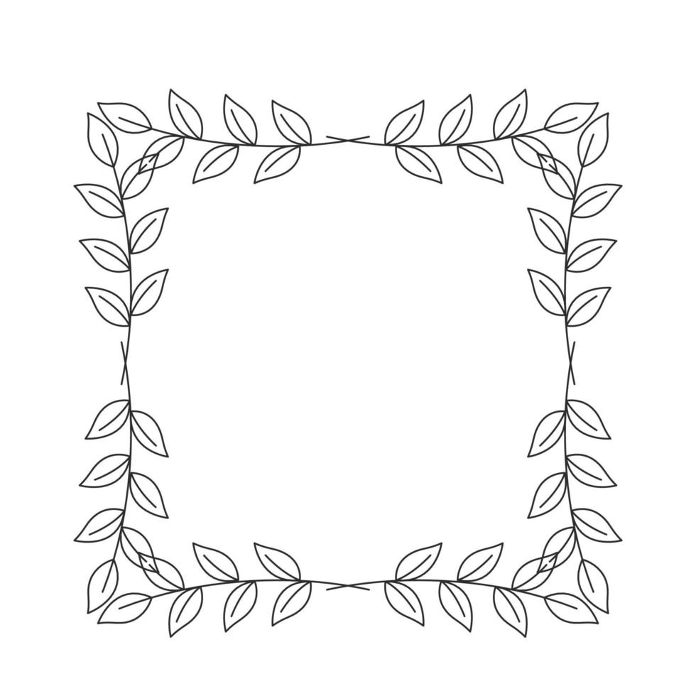 black and white hand drawn square leaves frame vector illustration