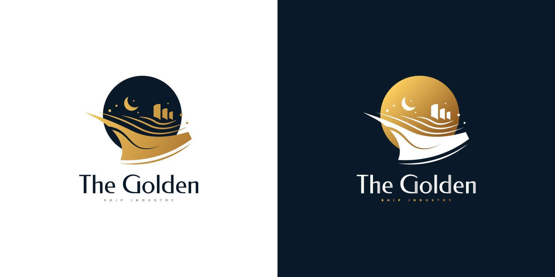 diseño de logotipo de barco dorado lujoso y elegante. logotipo de yate o crucero para el logotipo de la industria de la empresa de viajes o turismo vector