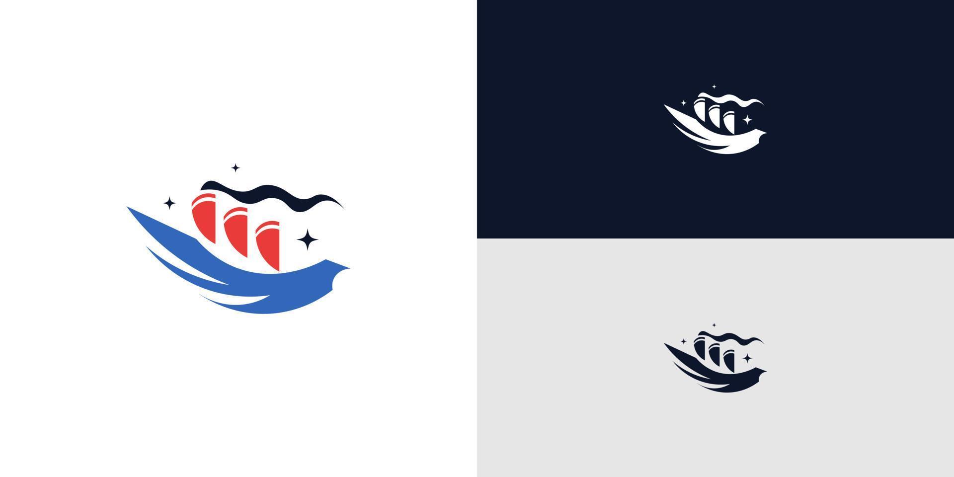 Abstract and Simple Ship Logo Design. Yacht or Cruise Logo for Travel or Tourism Industry Brand Identity vector