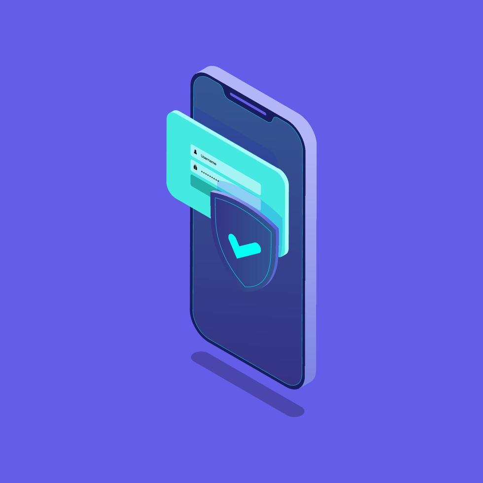Password protection, Data security 3d isometric vector illustration