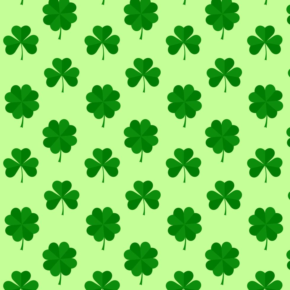 Clover leaf hand drawn doodle seamless pattern vector illustration. St Patrick's Day symbol, Irish lucky shamrock background.Endless repeated backdrop, texture, wallpaper