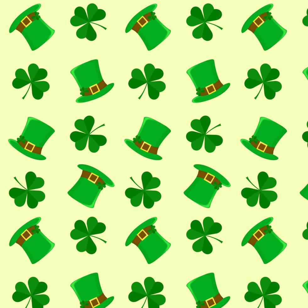 calle. patrón sin costuras del día de patrick. impresión navideña con sombreros verdes y tréboles. diseño plano estilo de dibujos animados vector patrick textura sin fin para irlandés.telón de fondo repetido, textura, papel tapiz