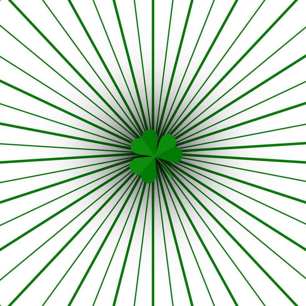 Swirling pattern background. Vortex starburst spiral twirl square with green Irish lucky shamrock. Helix rotation rays. Converging psychadelic scalable stripes. Vector illustration