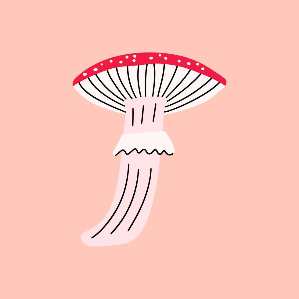 Fly agaric in the style of hand drawing. Design, postcard, icon. Vector illustration