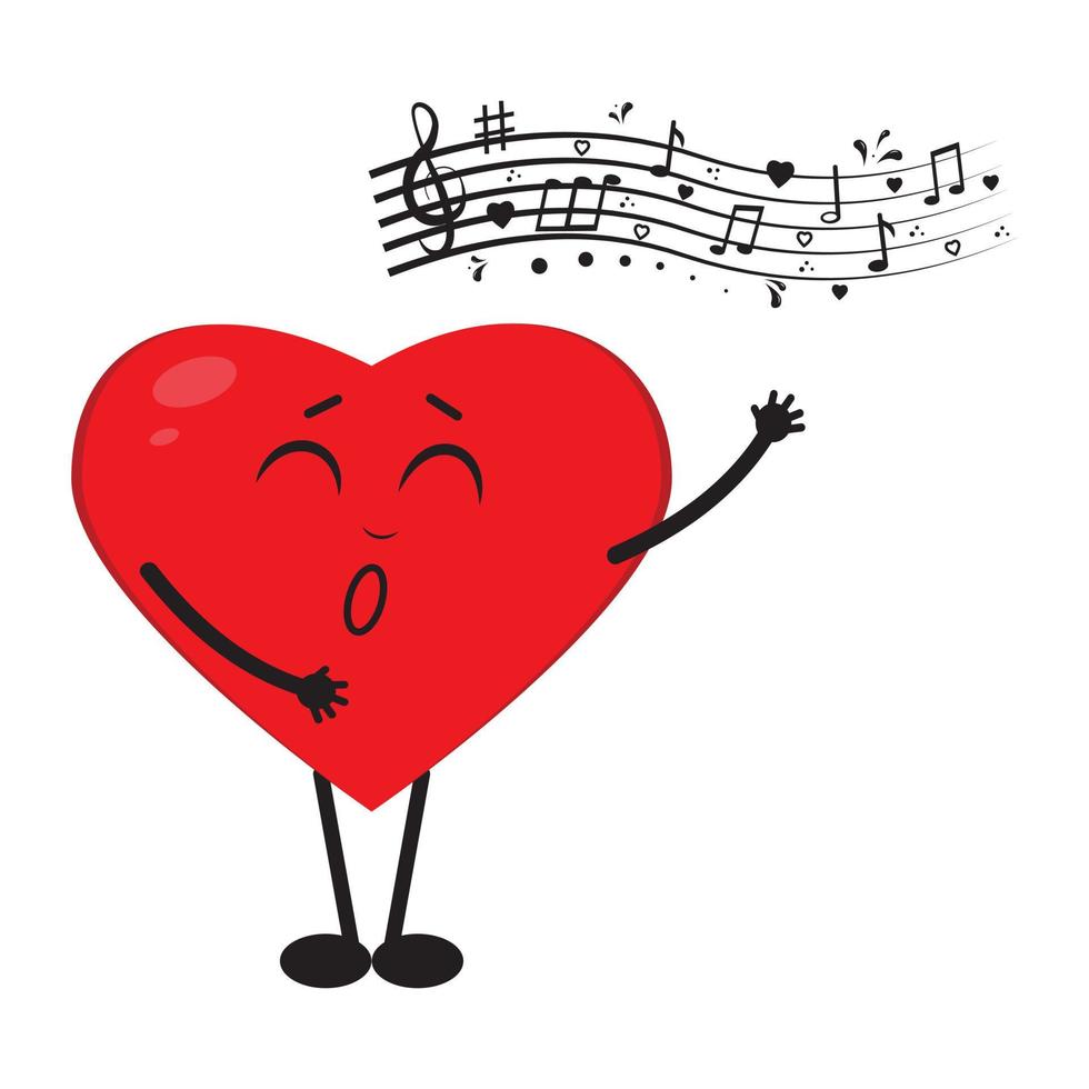 Cartoon character heart sings a song, vector isolated illustration