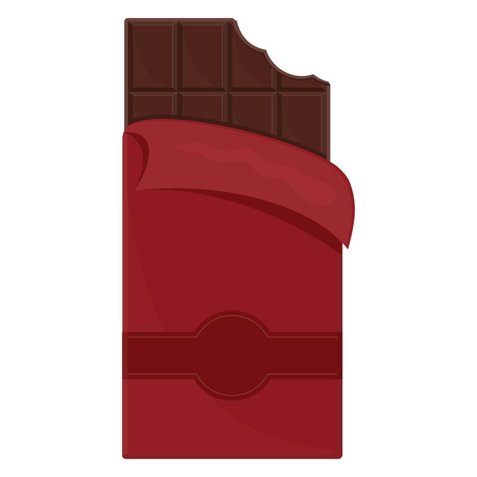 una barra de chocolate mordida, vector de color aislado ilustración de estilo de dibujos animados