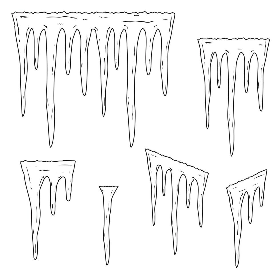 Set of ice icicles, black outline, doodle-style vector illustration