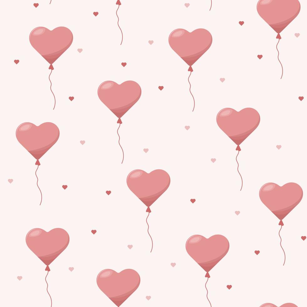 Vector seamless pattern of balloons in form of hearts. Romantic cute baby print. Little princess design. Pink wallpaper for baby girl
