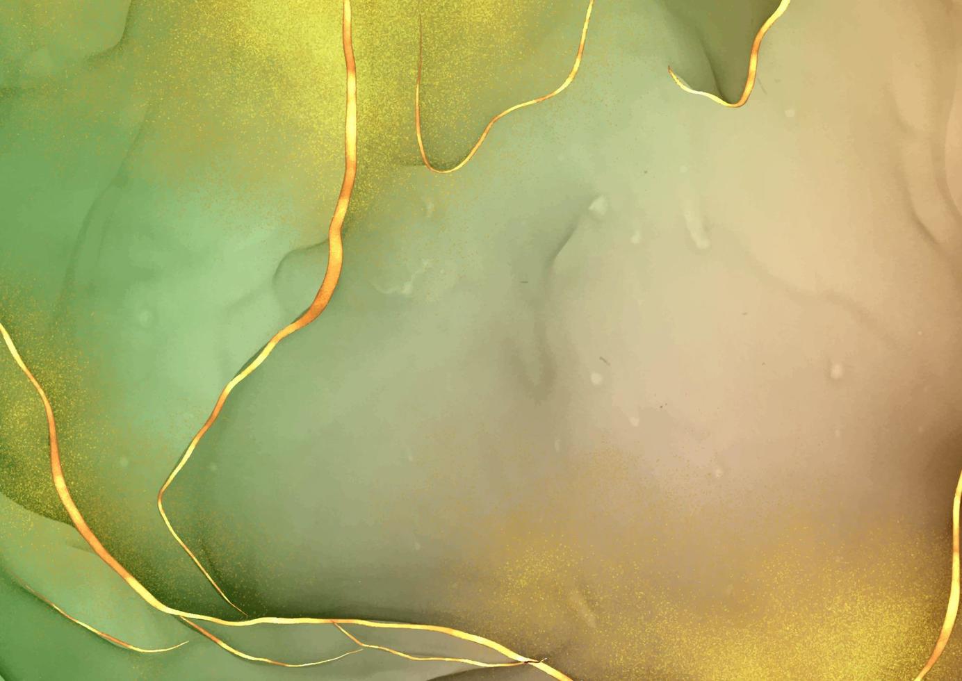 Elegant green and gold alcohol ink background vector