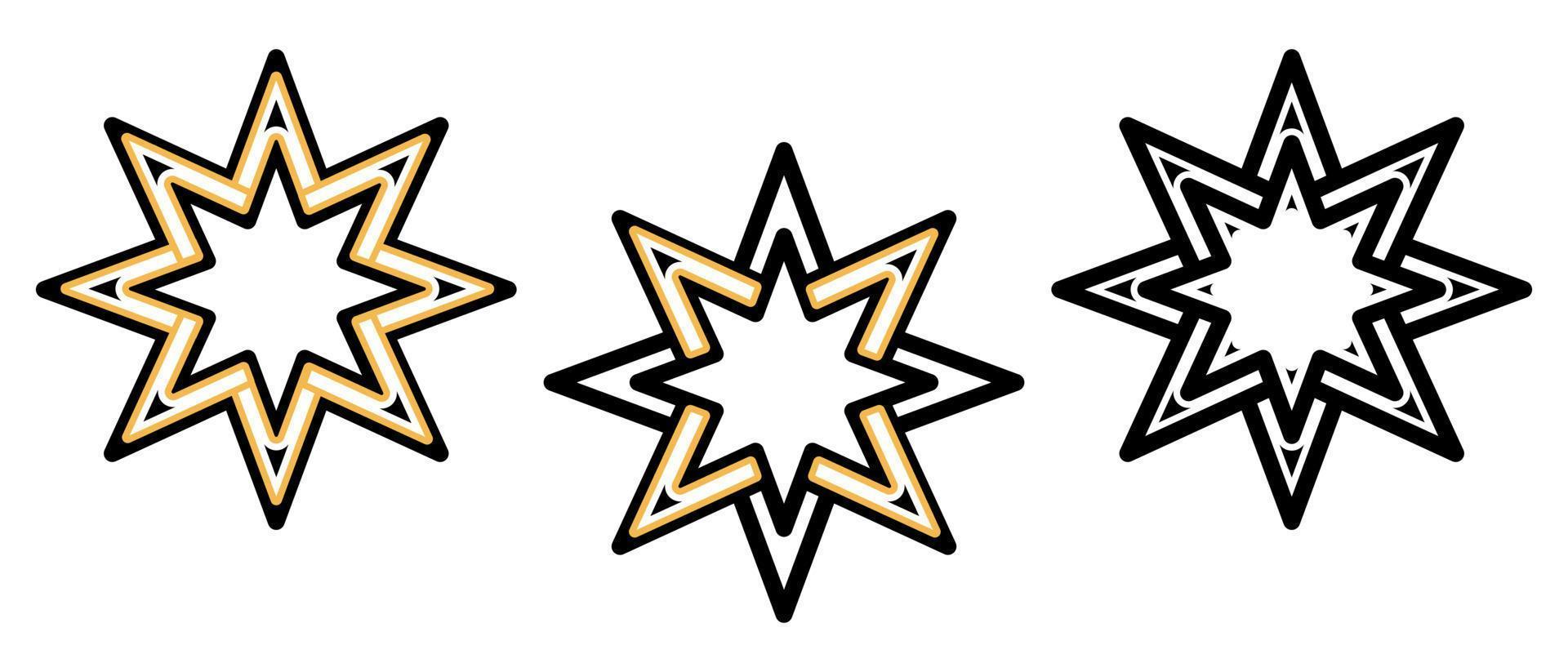 Festive star Icon set. Eight pointed christmas star vector