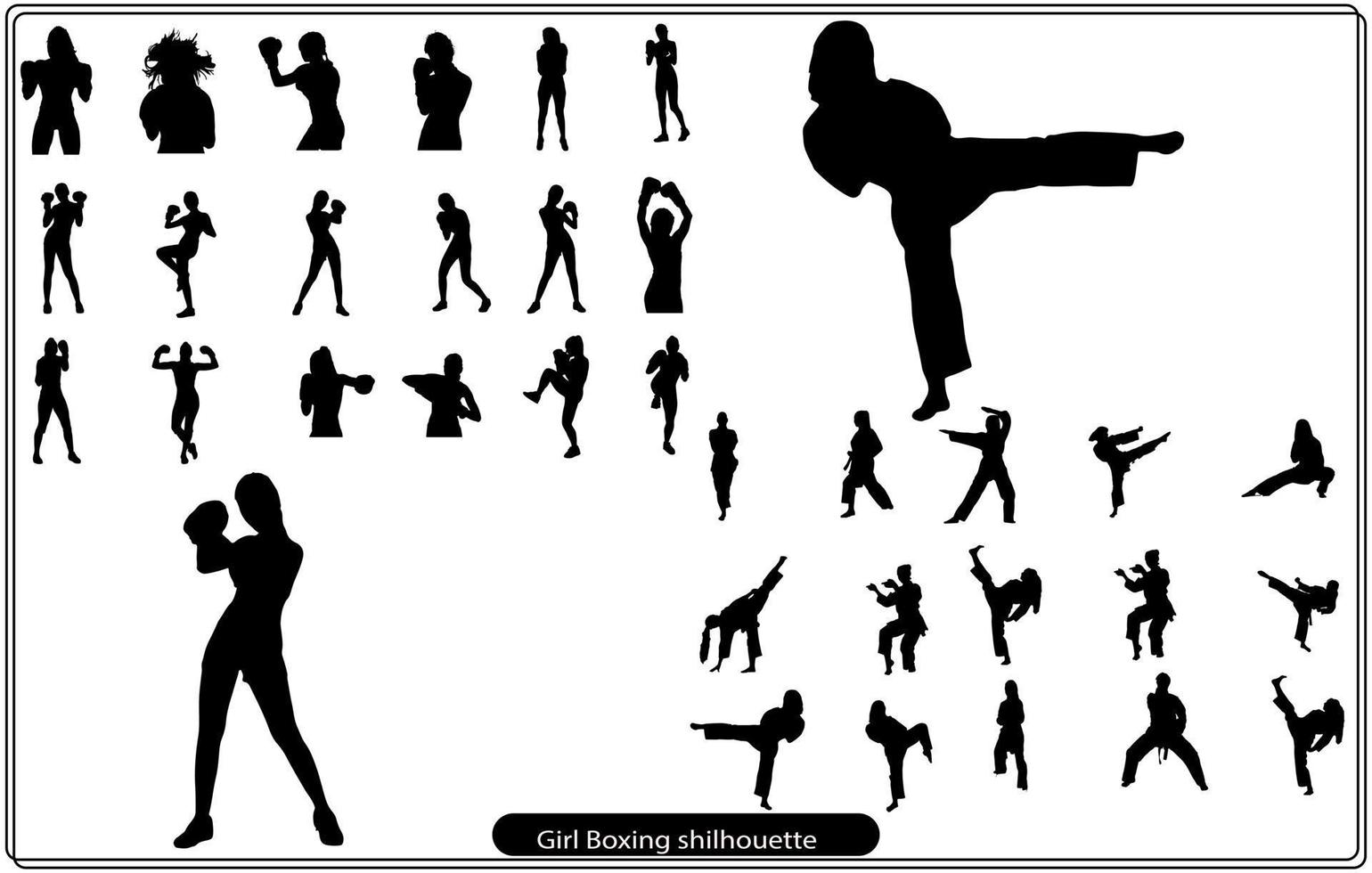 Fighting Girls silhouette bundle set vector