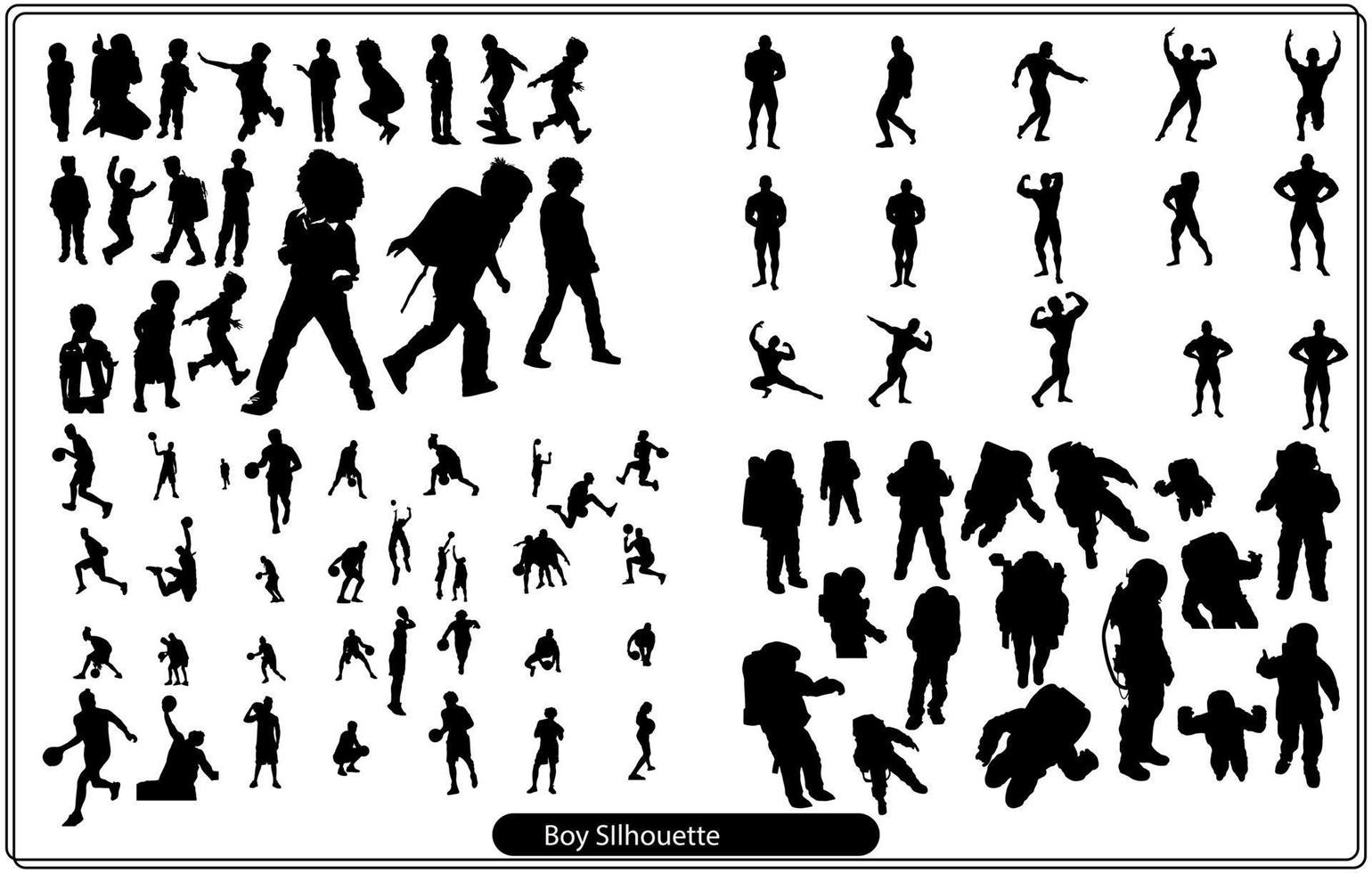 Kids silhouettes in different poses set vector