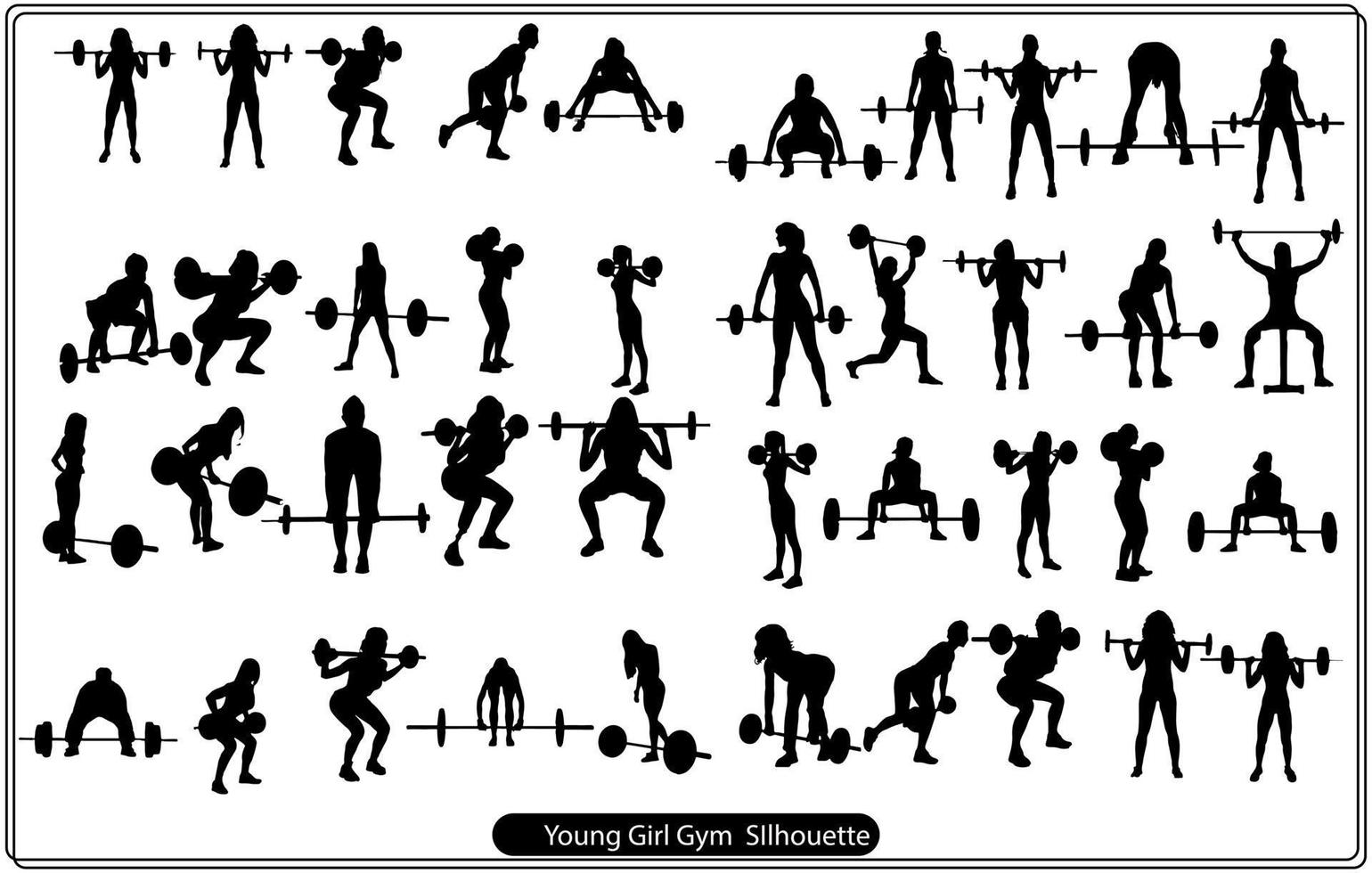 female silhouette in different poses working out vector