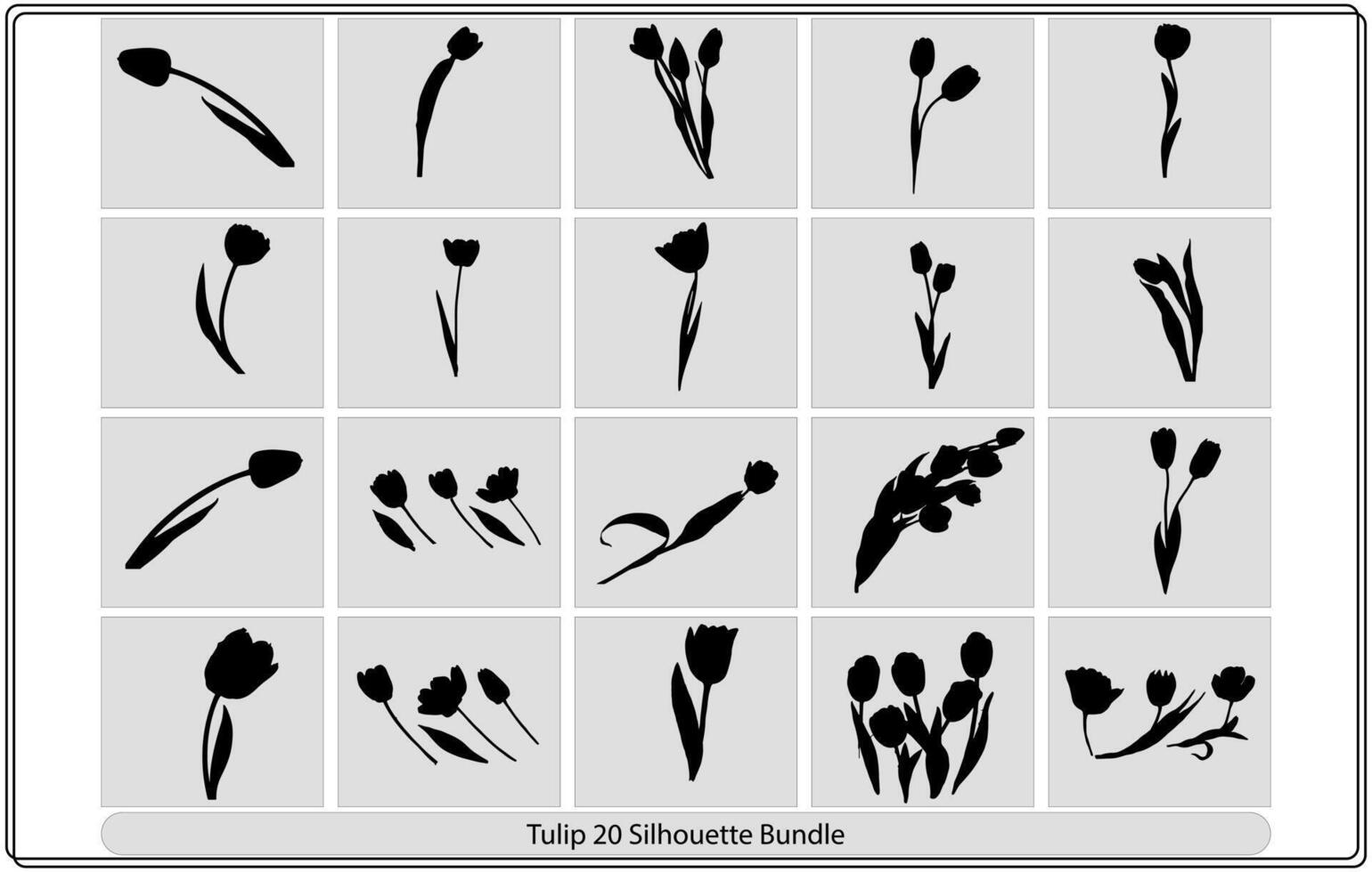 Vector black silhouettes of spring flowers tulips, narcissus and iris isolated on a white background.