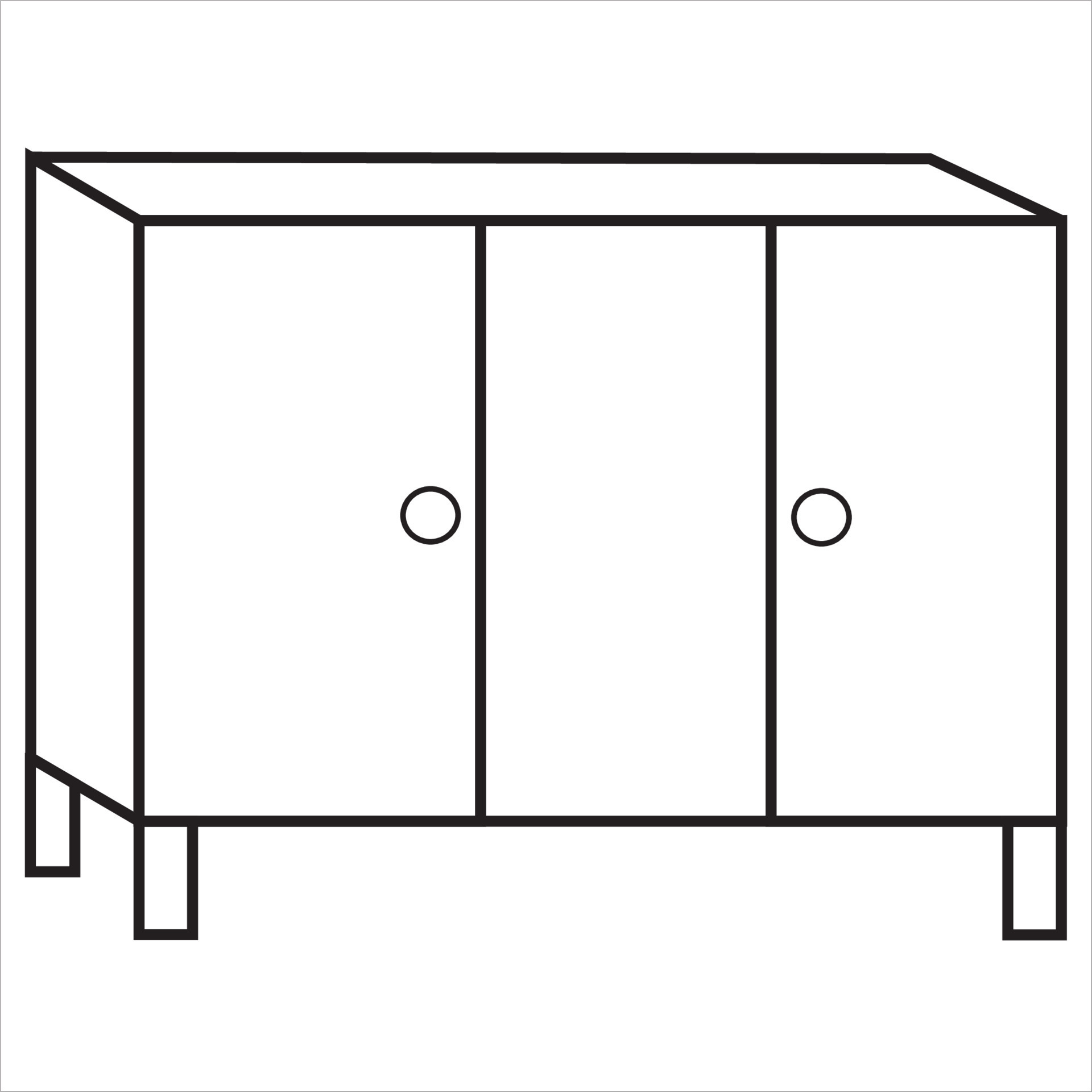 Vector Image of small cupboard Black and white color with