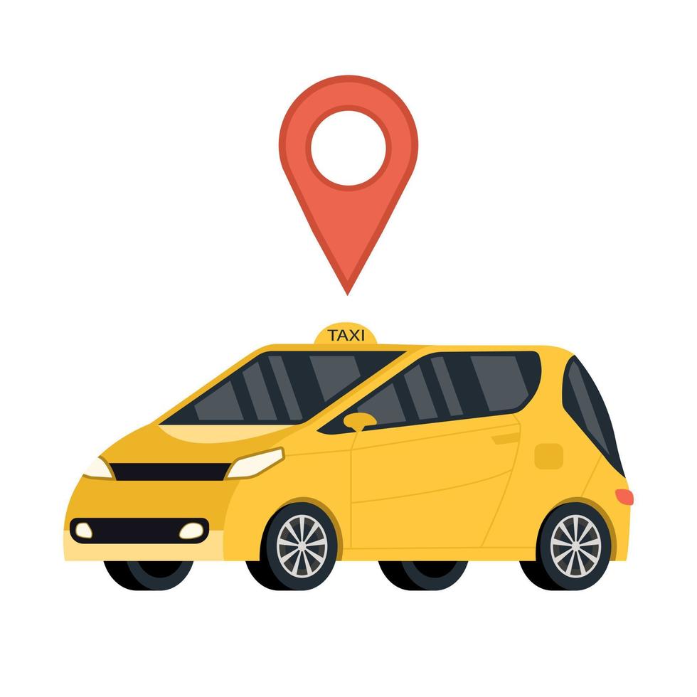 Taxi car with location symbol. Taxi call icon. Vector illustration.