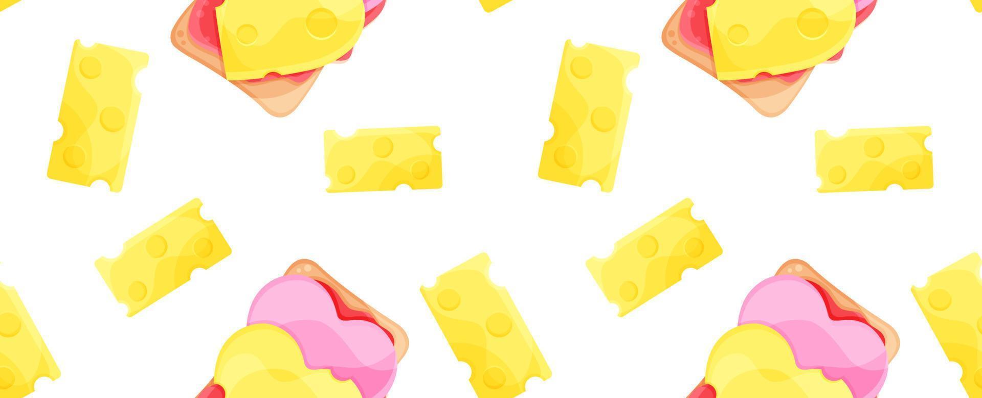 bright vector seamless pattern, cheese and sausage sandwiches pattern, cheese slices, fabric pattern