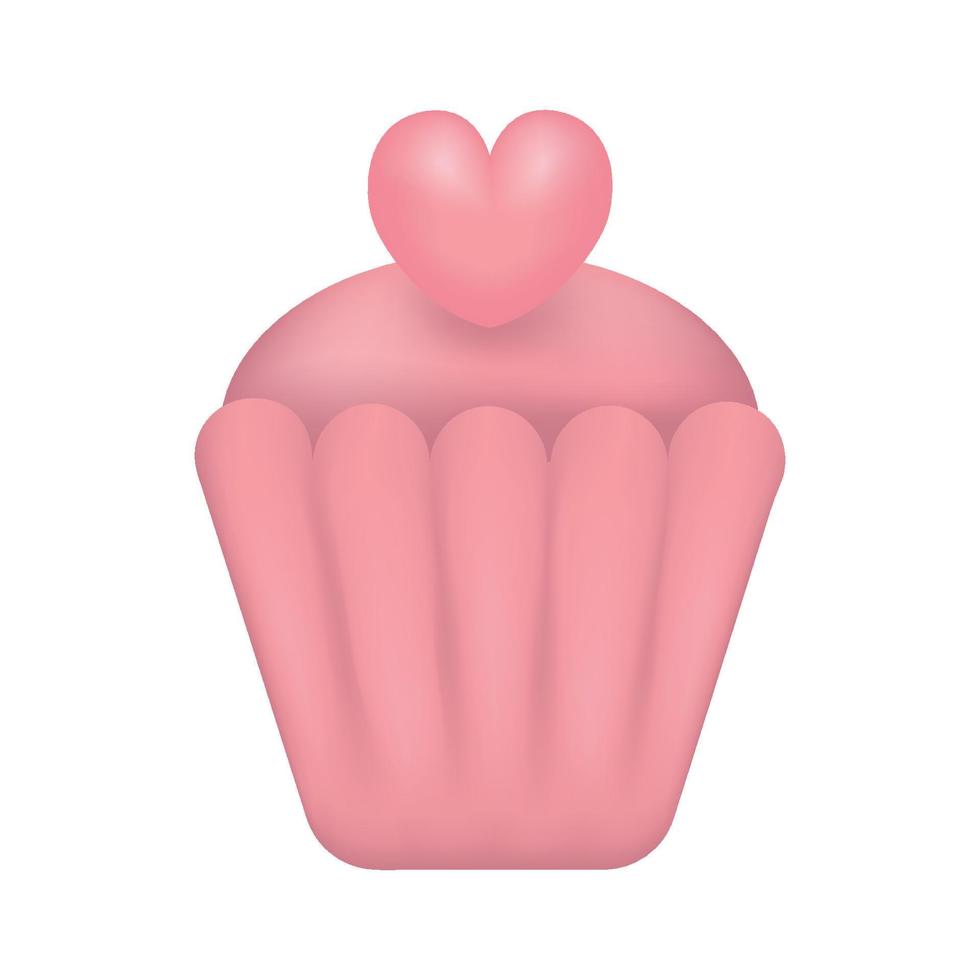 Vector illustration of a pink cupcake with a heart 3d