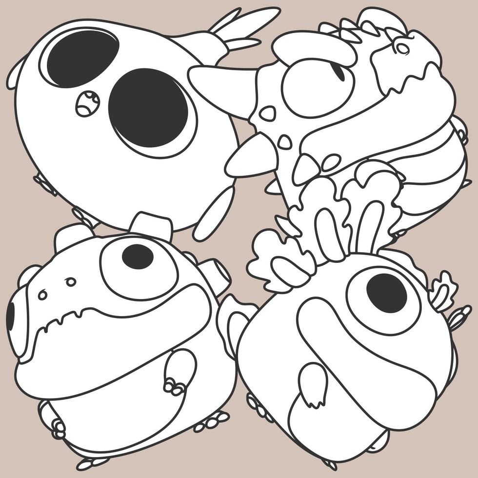 Doodle line art cute monster character perfect for stickers and coloring books vector