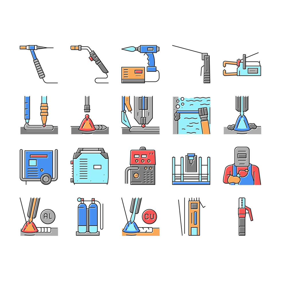 conjunto de iconos de colección de herramientas de máquina de soldadura vector