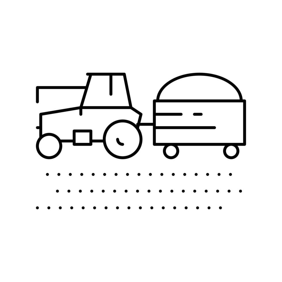 tractor with harvest on field line icon vector illustration